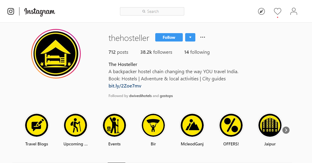 The Hosteller is extremely active on Instagram, posting about their activities and events