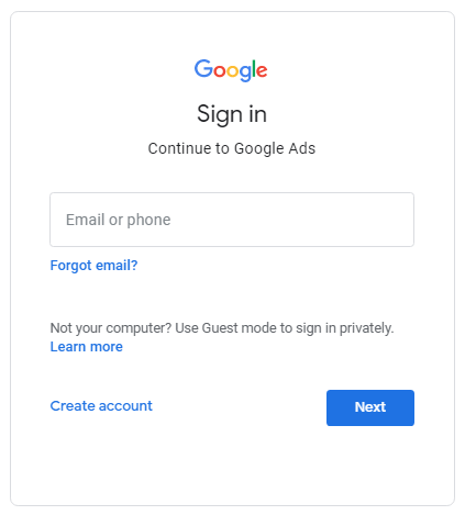 Sign in to set up your Google Ads account
