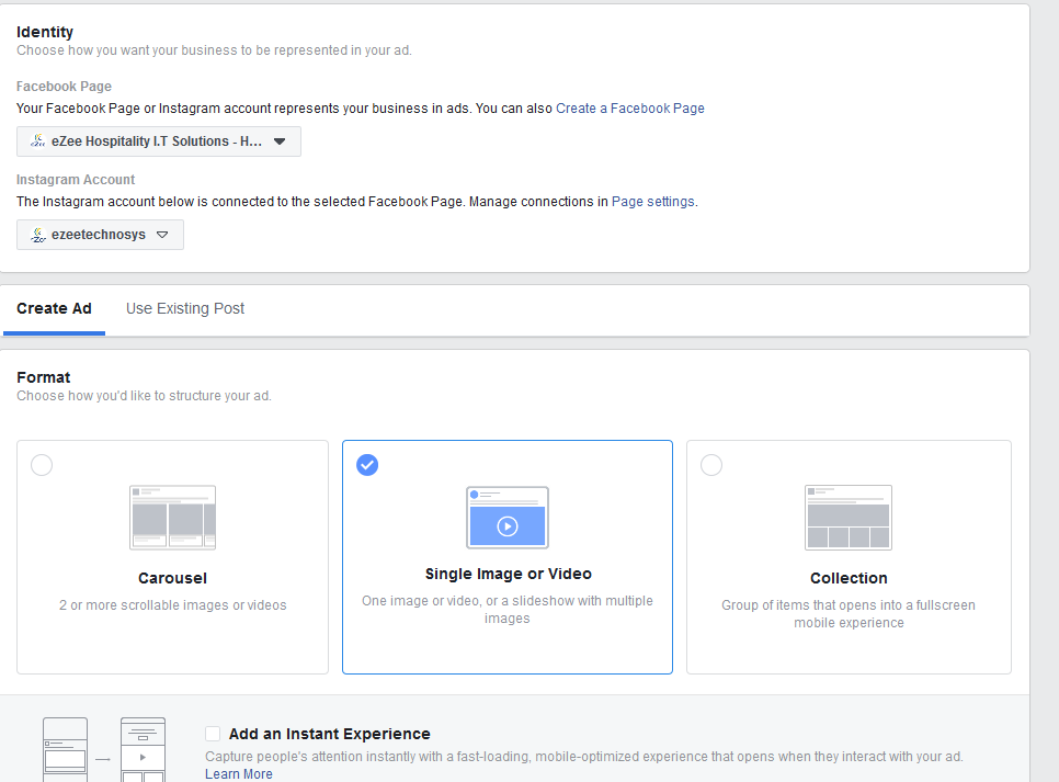 Configure Ad format and identity. 