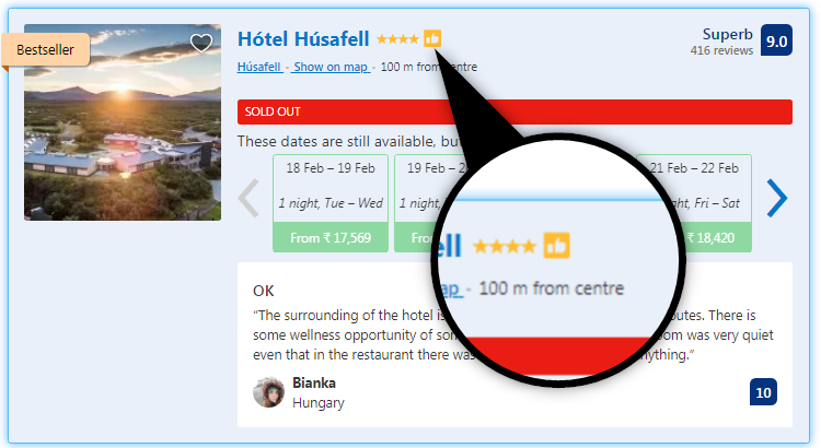 The "thumbs-up" sign indicates the hotel as a preferred one, which is important to improve OTA rankings