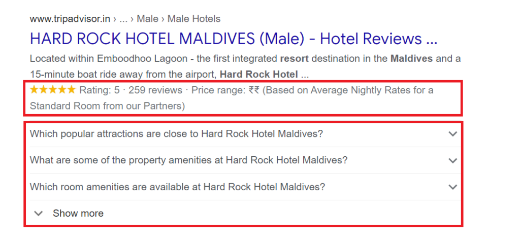 Details added in hotel schema markup enhance your site’s snippet and strengthen your hotel SEO