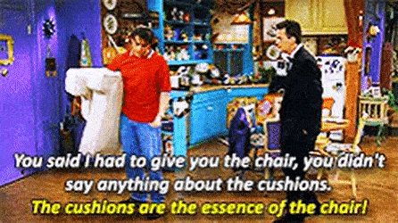 Chandler discussing about cushion
